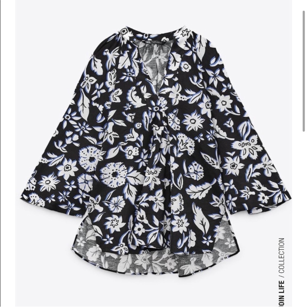 “Zara Monochrome Floral Shirt - Black & White